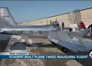 Airplane built by students flies in the sky